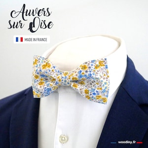 Yellow and Blue Bowtie &quot;Auvers sur Oise&quot; with a liberty pattern, grooms bowtie, father and son bowtie
