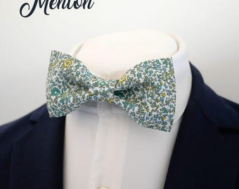 Green and Yellow bowtie - Liberty bow tie with flowers - Wedding Bow tie - boho wedding - &quot;Menton&quot;