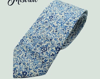 Blue Tie, Liberty Tie - "Mistral" - blue floral pattern tie, wedding tie