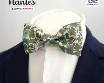 Green bowtie, Liberty fabric bowtie, green floral pattern - "Nantes"