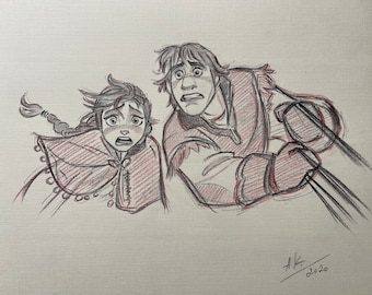 Disney Frozen Anna e Kristoff Original Pencil Concept Art Drawing Sketch Animation