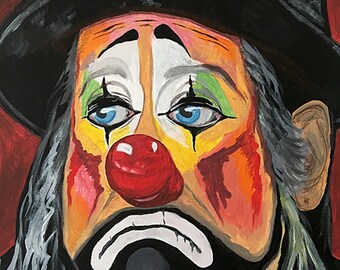 Fronte astratto del pagliaccio. Pittura colorata su tela. Pittura originale. Pronto per la spedizione.