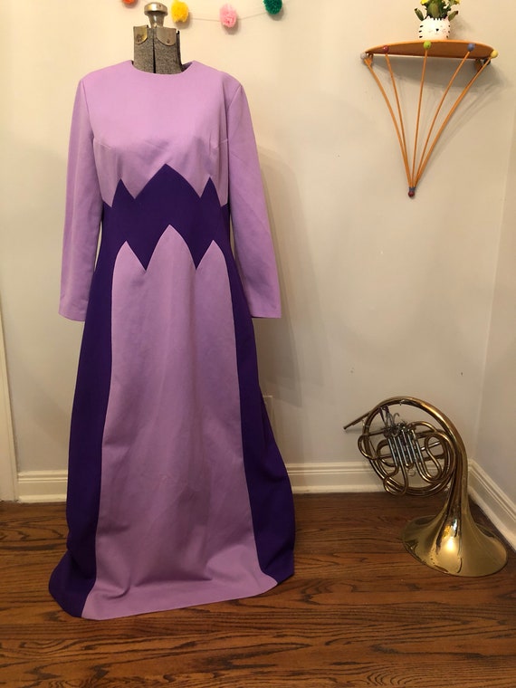 1960s Mod Purple Chevron Maxi Dress / Large
