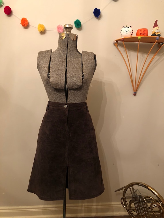 Vintage Brown Suede Skirt | Midi skirt | size 16