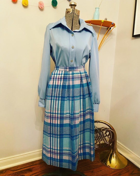 1960s Pastel Plaid Wool Skirt