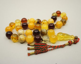 Natural Baltic amber prayer beads rosary round mixed 20-20.5 mm bead size 33 units #2320