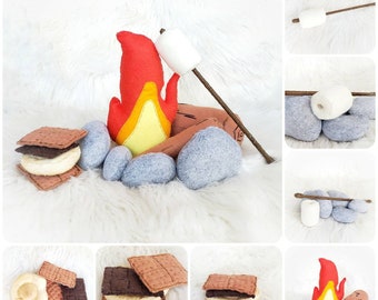Individual Logs Pretend play Stones And Marshmellows Campfire toy separates 