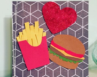 Burger and Chips Homemade Card - Perfect for the Food Lovers - Blank Inside