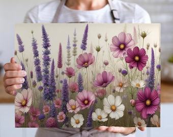 Floral Cutting Board Sublimation Design, Wildflowers Cutting Board PNG, Glass Cutting Board PNG, Cutting Board File Digital Designs Download