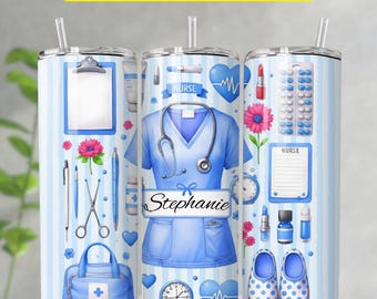 Custom Nurse Tumbler, Nurse Tumbler Wrap PNG, 20oz Skinny Nurse Sublimation Design, Personalized Nurse Tumblers PNG, Digital Download