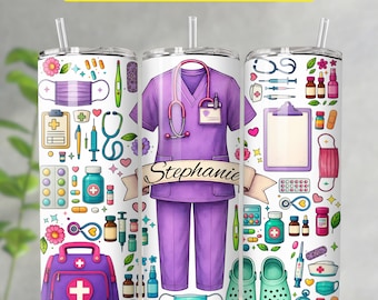 Custom Nurse Tumbler, Nurse Tumbler Wrap PNG, 20oz Skinny Nurse Sublimation Design, Personalized Nurse Tumblers PNG, Digital Download