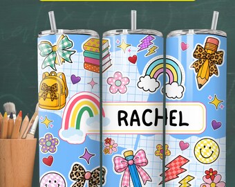 Personalized Teacher Tumbler PNG, Custom Back To School Tumbler 20oz Skinny Tumbler PNG, Teacher Tumbler Wrap Digital Download