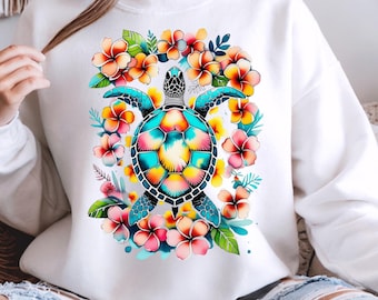 Floral Sea Turtle Summer PNG T-Shirt Design, Beach PNG, Summer Shirt Design, Turtle Aesthetic Flower, Respect The Local Digital Download