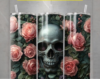 Gothic Skull & Rose Tumbler Wrap 20oz Sublimation Tumbler Design, Skull Tumbler Wrap Sublimation PNG, Digital Download