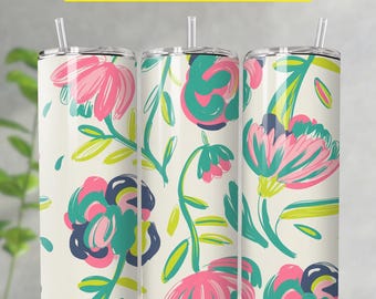 Retro Summer Floral Tumbler Wrap Design, Boho Flowers Tumbler Wrap PNG, 20oz Skinny & Tapered Tumbler PNG, Natychmiastowe pobieranie cyfrowe