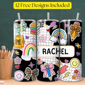 Personalized Teacher Tumbler PNG, Custom Back To School Tumbler 20oz Skinny Tumbler PNG, Teacher Tumbler Wrap Digital Download