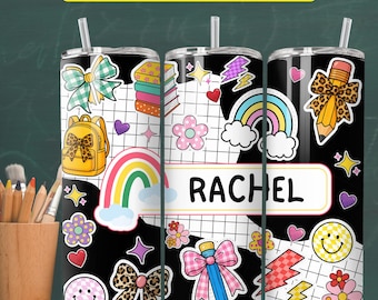Personalized Teacher Tumbler PNG, Custom Back To School Tumbler 20oz Skinny Tumbler PNG, Teacher Tumbler Wrap Digital Download