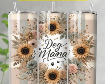 Bicchiere per mamma cane PNG, Bicchiere per animali domestici, Bicchiere a quadri PNG, Bicchiere per cani PNG, Disegno a sublimazione di girasoli, Download digitale