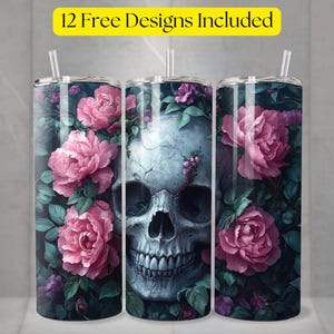 Gothic Skull & Rose Tumbler Wrap 20oz Sublimation Tumbler Design, Skull Tumbler Wrap Sublimation PNG, Digital Download