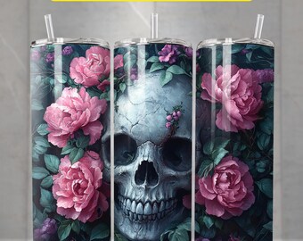 Gothic Skull & Rose Tumbler Wrap 20oz Sublimation Tumbler Design, Skull Tumbler Wrap Sublimation PNG, Digital Download