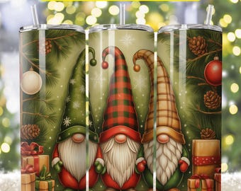 Gnomi di Natale, tumbler sottile da 20 once, design per sublimazione di tumbler natalizi, download digitale