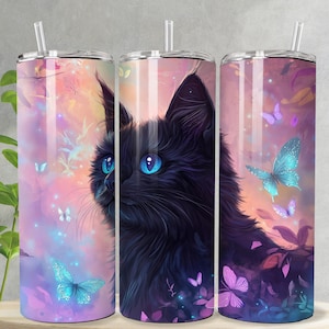 Fantasy Black Cat Magical Creature 20 oz Skinny Tumbler Sublimation Design Digital Download PNG Instant DIGITAL ONLY, Tumbler Wrap
