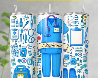 Custom Nurse Tumbler, Nurse Tumbler Wrap PNG, 20oz Skinny Nurse Sublimation Design, Personalized Nurse Tumblers PNG, Digital Download