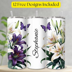 Personalized Tumbler With Name, Floral Tumbler Wrap with Name Sublimation Tumbler Designs,  Seamless PNG, 20oz Skinny Floral Tumbler PNG