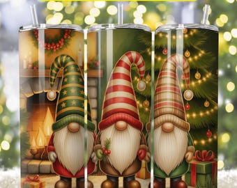 Gnomi di Natale, tumbler sottile da 20 once, design per sublimazione di tumbler natalizi, download digitale