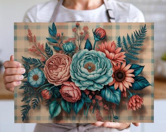 Download di design per tagliere rustico con stampa floreale a sublimazione, tagliere western in formato PNG, download di file di design digitali per taglieri