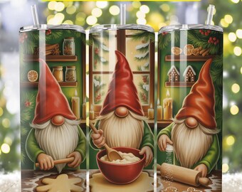 Gnomi di Natale, tumbler sottile da 20 once, design per sublimazione di tumbler natalizi, download digitale