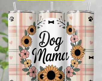 Bicchiere per mamma cane PNG, Bicchiere per animali domestici, Bicchiere a quadri PNG, Bicchiere per cani PNG, Disegno a sublimazione di girasoli, Download digitale
