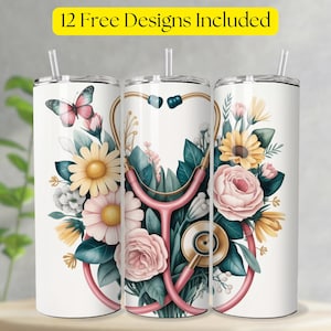 Nurse Tumbler Wrap, Floral Nurse Tumbler Wrap, Seamless Tumbler Wrap, Nurse 20oz Tumbler Wrap, Nurse Tumbler PNG Digital Download.