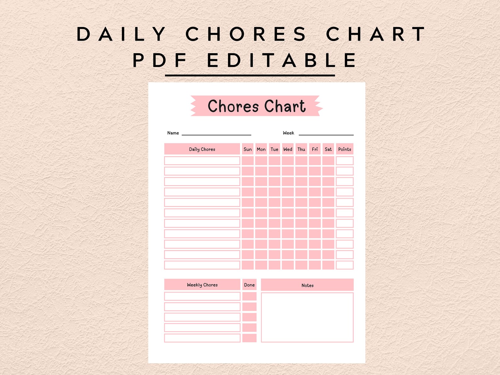 Editable Chore Chart for Kids Daily Chores Responsibility Daily Chore