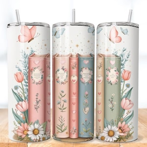 Book Lover Tumbler Wrap, Bookish Tumbler Seamless Design, Reading Tumbler PNG, 20oz Skinny Tumbler Sublimation Design PNG Digital Download
