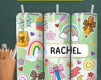 Personalized Teacher Tumbler PNG, Custom Back To School Tumbler 20oz Skinny Tumbler PNG, Teacher Tumbler Wrap Digital Download