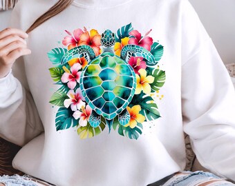 Floral Sea Turtle Summer PNG, Turtle PNG Shirt, Beach PNG, Summer Shirt Design, Turtle Aesthetic Flower, Respect The Local Digital Download