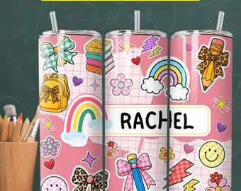 Personalized Teacher Tumbler PNG, Custom Back To School Tumbler 20oz Skinny Tumbler PNG, Teacher Tumbler Wrap Digital Download