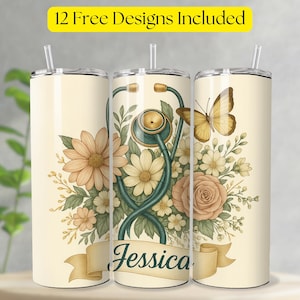 Personalized Nurse Tumbler PNG, Floral Nurse Tumbler Wrap, Nurse Tumbler Wrap, Nurse Tumbler 20oz PNG, Cottagecore Tumbler Digital Download.