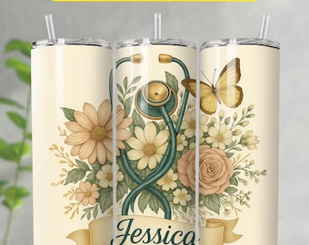 Personalized Nurse Tumbler PNG, Floral Nurse Tumbler Wrap, Nurse Tumbler Wrap, Nurse Tumbler 20oz PNG, Cottagecore Tumbler Digital Download.