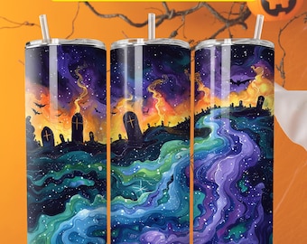 Tumbler Wrap con glitter di Halloween da 20 once in formato PNG, Tumbler Wrap senza cuciture con design di Halloween al neon, Tumbler Wrap per la stagione spettrale, Download digitale istantaneo