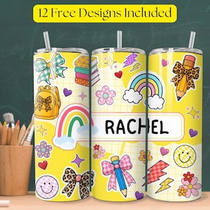 Personalized Teacher Tumbler PNG, Custom Back To School Tumbler 20oz Skinny Tumbler PNG, Teacher Tumbler Wrap Digital Download
