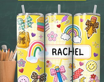 Personalized Teacher Tumbler PNG, Custom Back To School Tumbler 20oz Skinny Tumbler PNG, Teacher Tumbler Wrap Digital Download