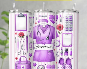 Custom Nurse Tumbler, Nurse Tumbler Wrap PNG, 20oz Skinny Nurse Sublimation Design, Personalized Nurse Tumblers PNG, Digital Download