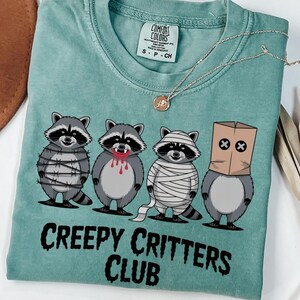 Creepy Critters Club PNG, Spooky And Feral Raccoon PNG, Creepy Cute PNG, Funny Halloween Raccoon Shirt Design, Feral Raccoon Png
