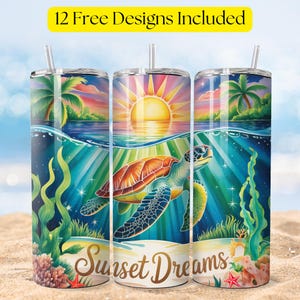 Vaso delgado de tortuga marina de 20 oz, envoltura para vaso de verano de tortuga bebé, diseño de sublimación de vaso, diseño de vaso de tortuga, descarga digital PNG