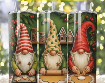 Gnomi di Natale, tumbler sottile da 20 once, design per sublimazione di tumbler natalizi, download digitale