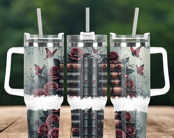Gothic Romantasy Book Lover 40oz Tumbler Wrap, Book Lover Sublimation Tumbler Wrap For Reader, 40oz Bookish Tumbler Wrap, BookTok PNG
