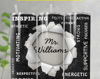 Customizable Teacher Tumbler Wrap PNG, Teacher Tumbler Wrap, Teacher Appreciation Gift, Custom name Sublimation Designs 20oz Skinny Tumbler