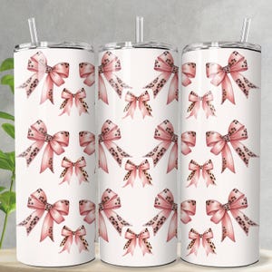 Coquette Tumbler Wrap, Coquette Sublimation 20 oz Skinny Tumbler Design, Seamless Coquette PNG pink bows, Girly Pink Coquette Bow Aesthetic